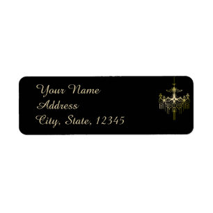 Gold Chandeliers on Black Posh Wedding Label Return Address Label