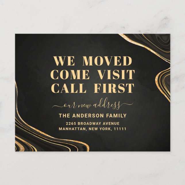 Gold Charcoal New Address Moving Announcement Postcard (Front)