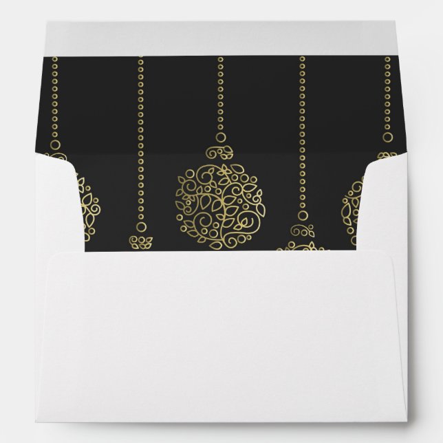 Gold & Charcoal Ornaments Elegant Holiday Party Envelope (Back (Bottom))