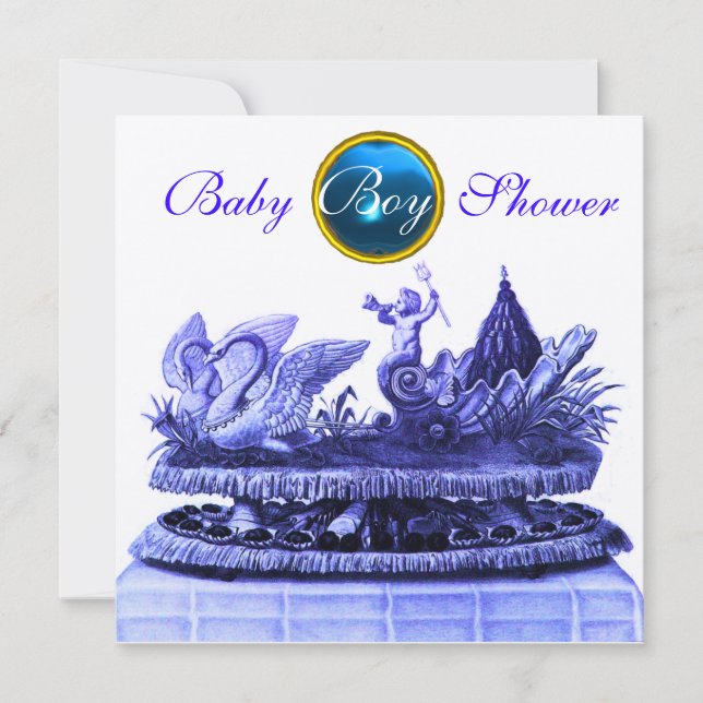 GOLD CHARIOT OF SWANS /CUPCAKES BOY BABY SHOWER INVITATION (Front)