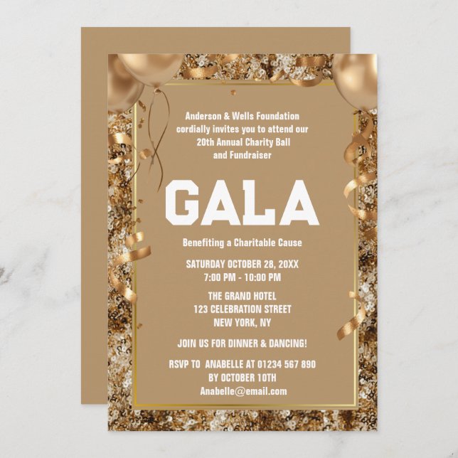 Gold Charity Ball Corporate Fundraising Party Invitation (Front/Back)