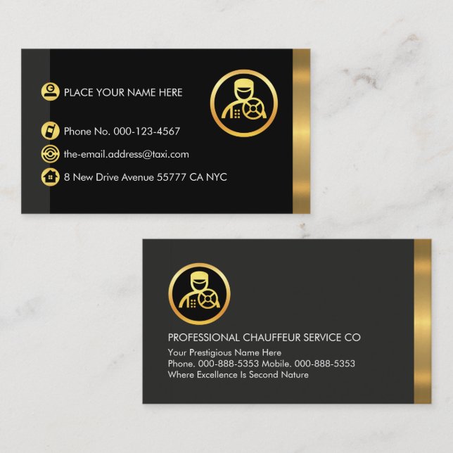 Gold Chauffeur Buttons On Grey Black Layers Business Card (Front/Back)