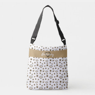 Gold Cheer Hearts, Pom Poms, Megaphone Pattern Crossbody Bag