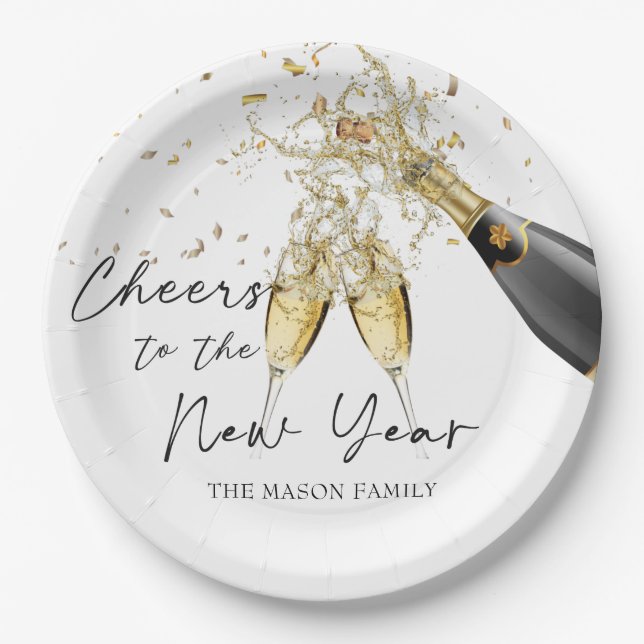 Gold Cheer to the New Year Party  Paper Plates  (Front)