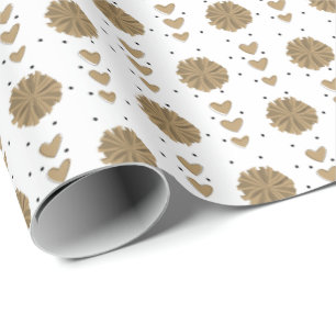 Gold Cheerleader Pom Poms & Hearts Pattern Wrapping Paper