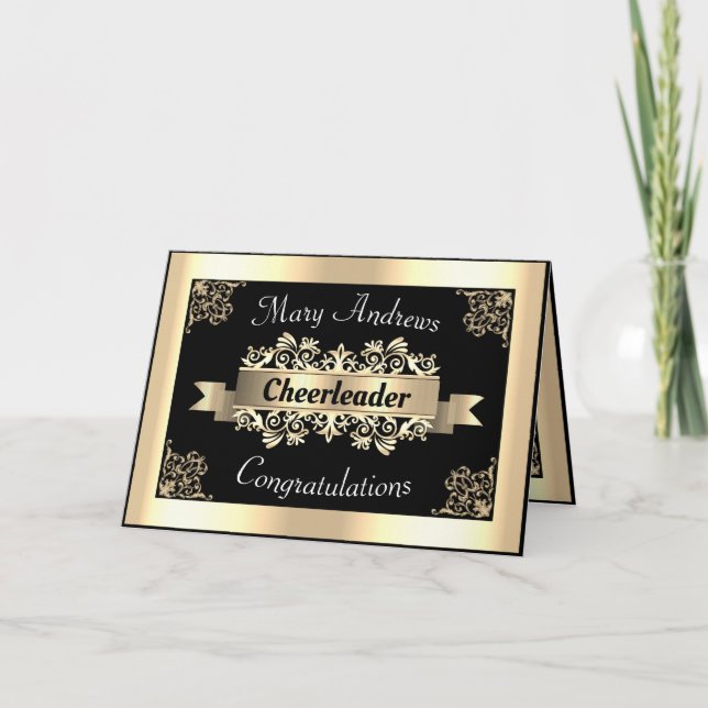 Gold Cheerleader Sports Embellished Congratulation Card (Front)