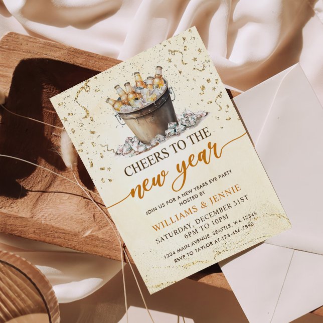 Gold Cheers New Years Eve Party  Invitation (Creator Uploaded)