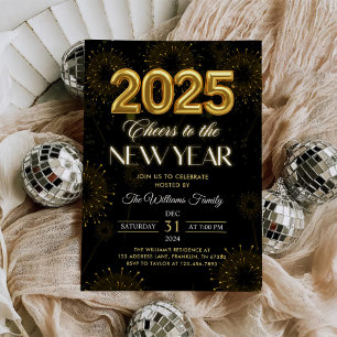 Gold Cheers New Years Eve Party Invitation