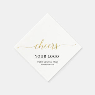 Gold Cheers Simple Business Logo Custom Text Napkin