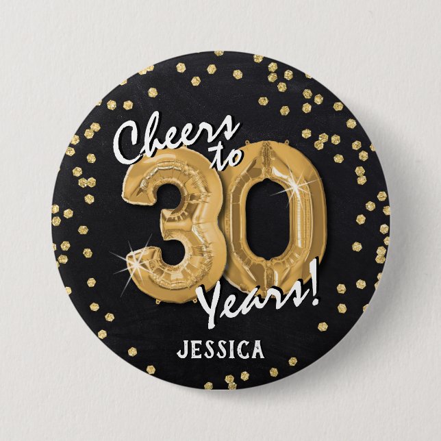 Gold Cheers to 30 Years' 30th Birthday 7.5 Cm Round Badge (Front)