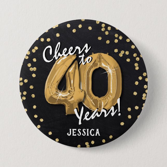Gold Cheers to 40 Years' 40th Birthday 7.5 Cm Round Badge (Front)