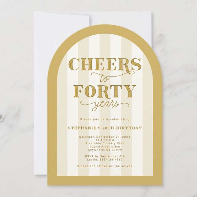 Gold Cheers to 40 Years 40th Birthday Invitation (Front)