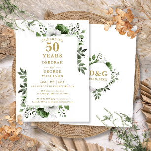 Gold Cheers To 50 Years Wedding Anniversary Invitation