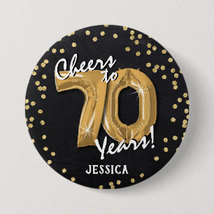 Gold Cheers to 70 Years' 70th Birthday 7.5 Cm Round Badge