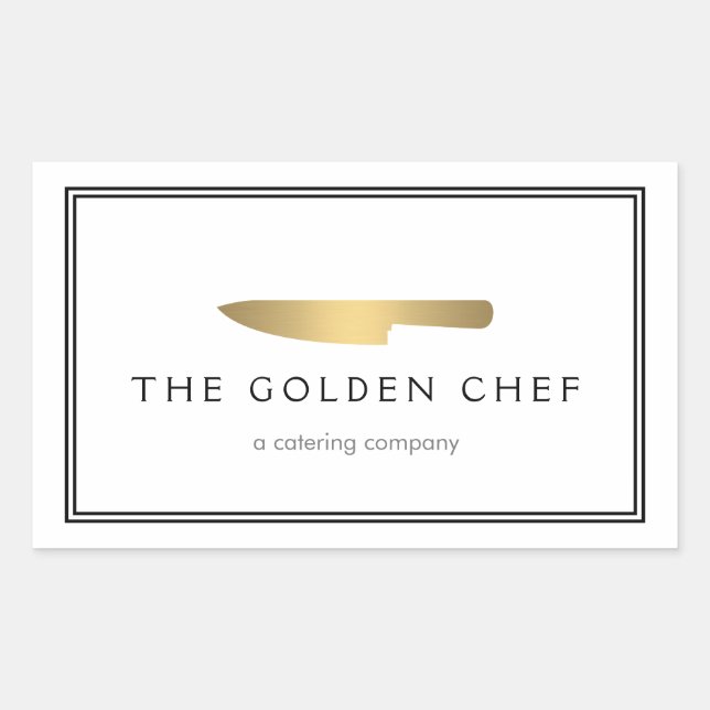 Gold Chef's Knife Logo Catering Restaurant Rectangular Sticker (Front)