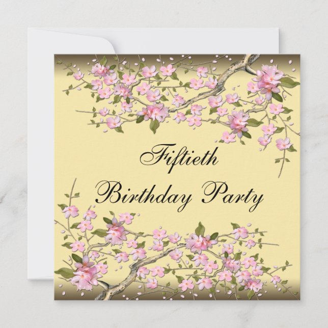 Gold Cherry Blossom 50th Birthday Invitation (Front)