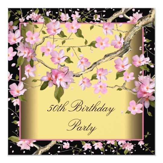 Gold Cherry Blossom Womans 50th Birthday Party Card