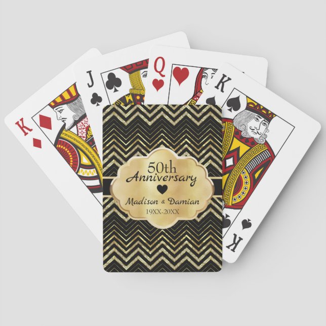 Gold Chevron and Diamonds Anniversary  Playing Cards (Back)