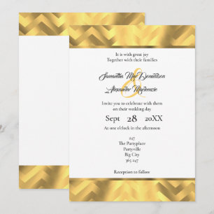 Gold chevron border wedding invitation