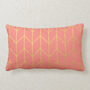 Gold Chevron Coral Pink Background Modern Chic Lumbar Cushion