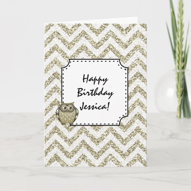 Gold Chevron Faux Glitter Card (Front)