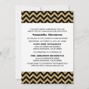 Gold Chevron Glitter Bat Mitzvah Invite