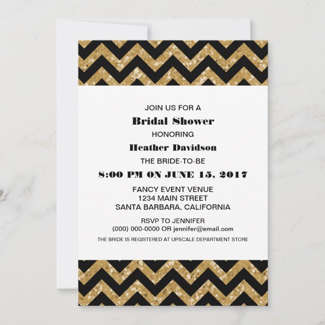 Gold Chevron Glitter Bridal Shower Invite (Front)