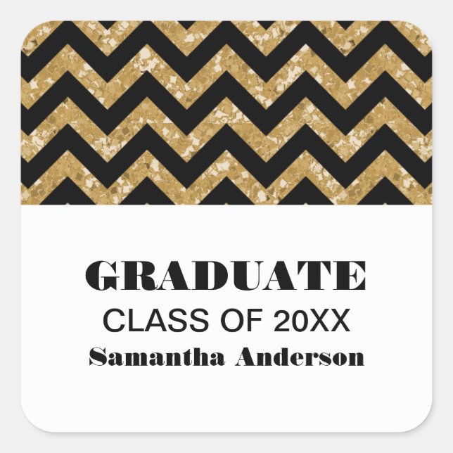 Gold Chevron Glitter Graduation Stickers (Front)