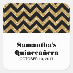 Gold Chevron Glitter Quinceañera Stickers