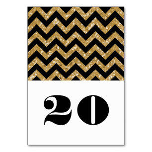 Gold Chevron Glitter Table Card