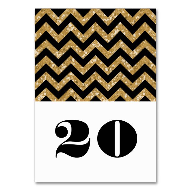 Gold Chevron Glitter Table Card (Front)