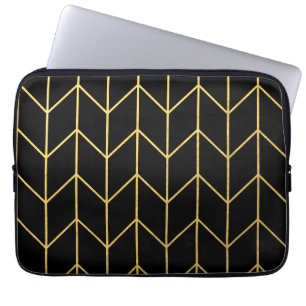 Gold Chevron on Black Background Modern Chic Laptop Sleeve