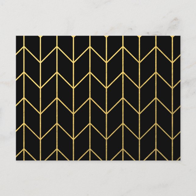 Gold Chevron on Black Background Modern Chic Postcard (Front)