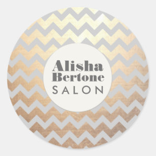 Gold Chevron Pattern Grey Personalised Classic Round Sticker