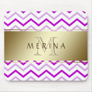 Gold Chevron Pattern Monogram Personalise Mouse Pad