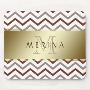 Gold Chevron Pattern Monogram Personalise Mouse Pad