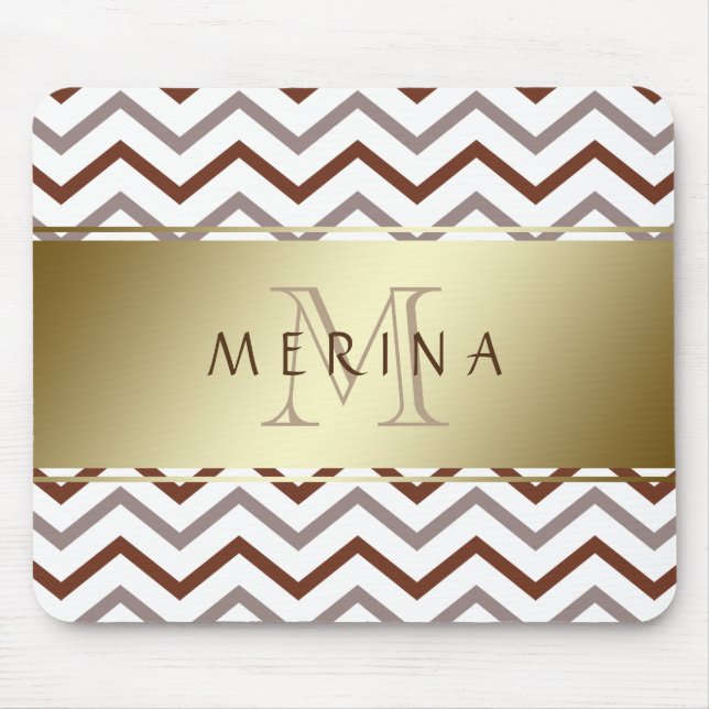 Gold Chevron Pattern Monogram Personalise Mouse Pad (Front)