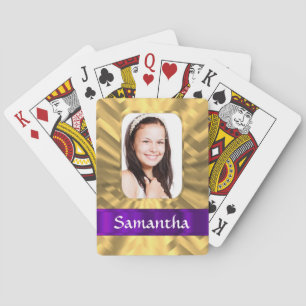 Gold chevron photo template playing cards