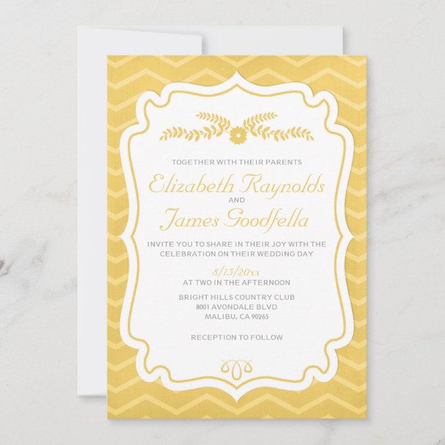 Gold Chevron Stripes Wedding Invitations (Front)