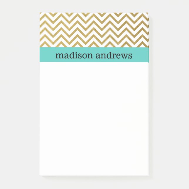 Gold Chevron Stripes with Mint Post-it Notes (Front)