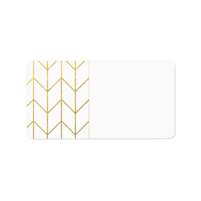 Gold Chevron White Background Modern Chic Label (Front)