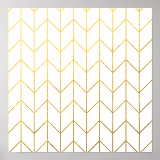Gold Chevron White Background Modern Chic Poster (Front)