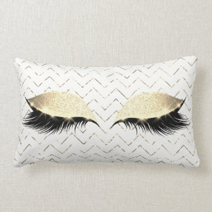 Gold Chevron White Foxier Eye Black Glitter Makeup Lumbar Cushion