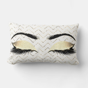 Gold Chevron White Foxier Eye Brown Glitter Makeup Lumbar Cushion