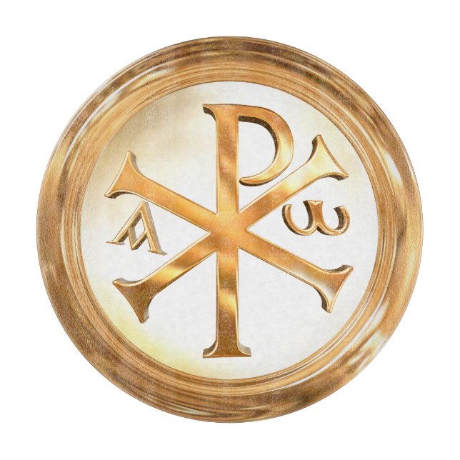 Gold Chi Rho Cutting Board (Front)