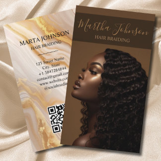 Gold Chic Afro American Braids Braiding QR Code Business Card
