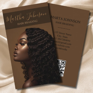 Gold Chic Afro American Braids Braiding QR Code Business Card