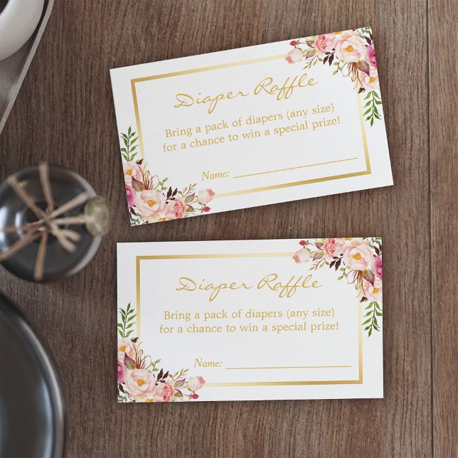 Gold Chic Floral Baby Shower Diaper Raffle Ticket (Creator Uploaded)