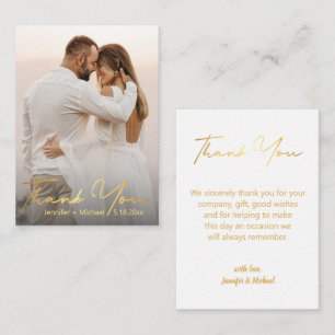 gold chic handwritten wedding photo thank you card