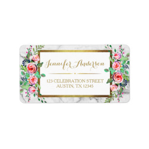 Gold Chic Marble Beautiful Floral Roses Label
